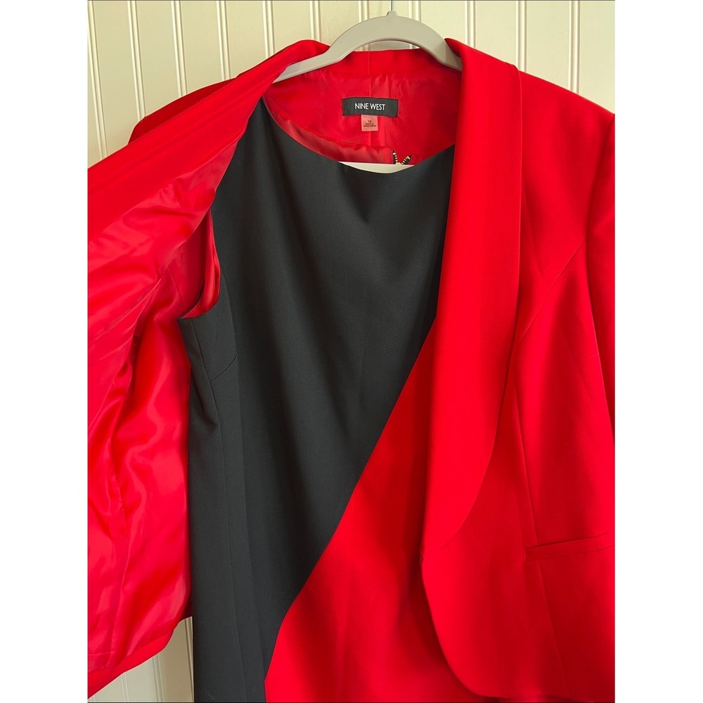 Nine West Red Black corpgore officewear Skirt Suit Set Blazer Dress Size 16 NWT - Picture 2 of 13